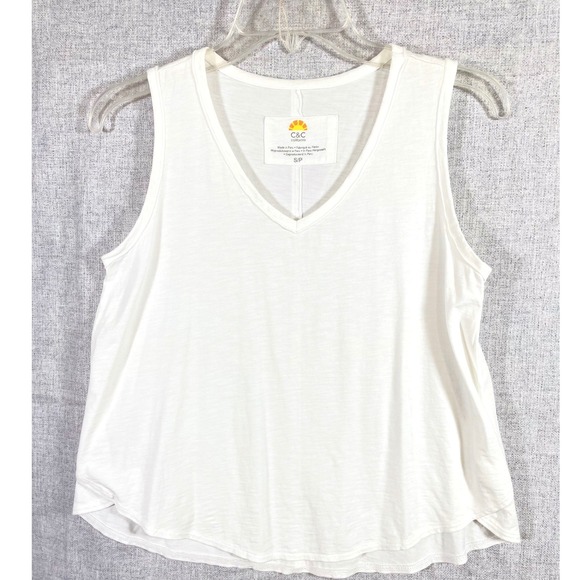 C&C California Women White V Neck Sleeveless Tank Top S P Peru Made - Picture 1 of 6
